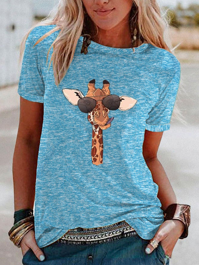 wish fun giraffe pattern printed contrast short sleeve t-shirt for women - Image 4