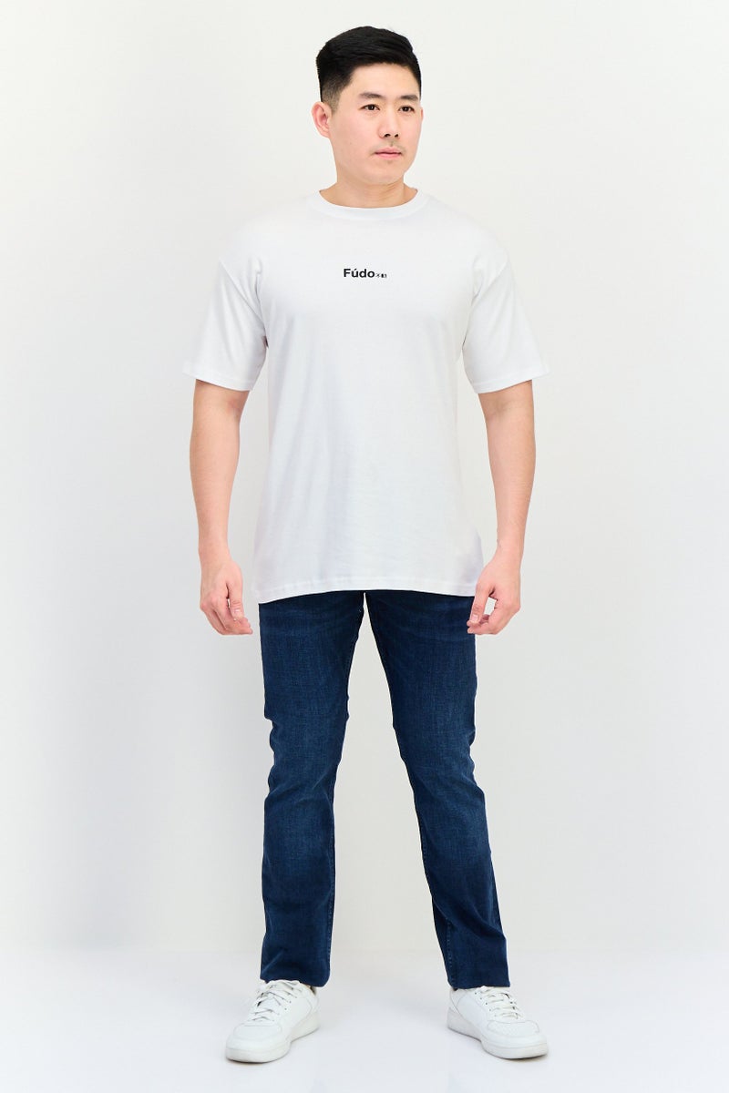 Fudo Men Crew Neck Short Sleeves Brand Logo T-Shirt, White - Image 2