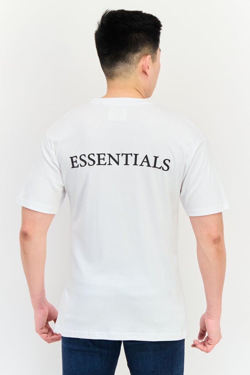 Fudo Men Crew Neck Short Sleeves Brand Logo T-Shirt, White - Image 3