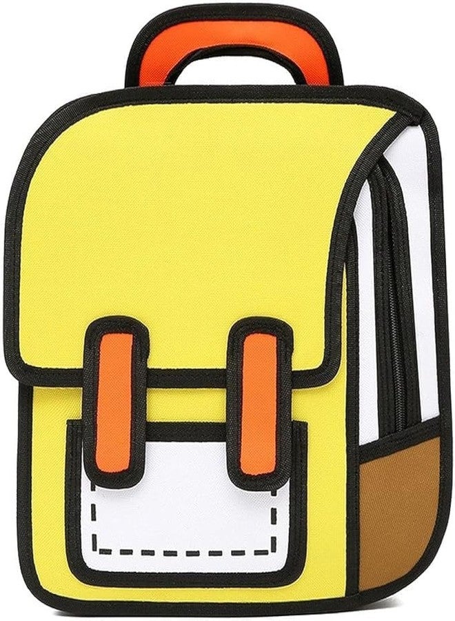 AREO School Backpack Cute 3D / 2D Cartoon Bookbag School Bag Daypack Aesthetic 2D Drawing Canvas Bag (Yellow) - Image 1