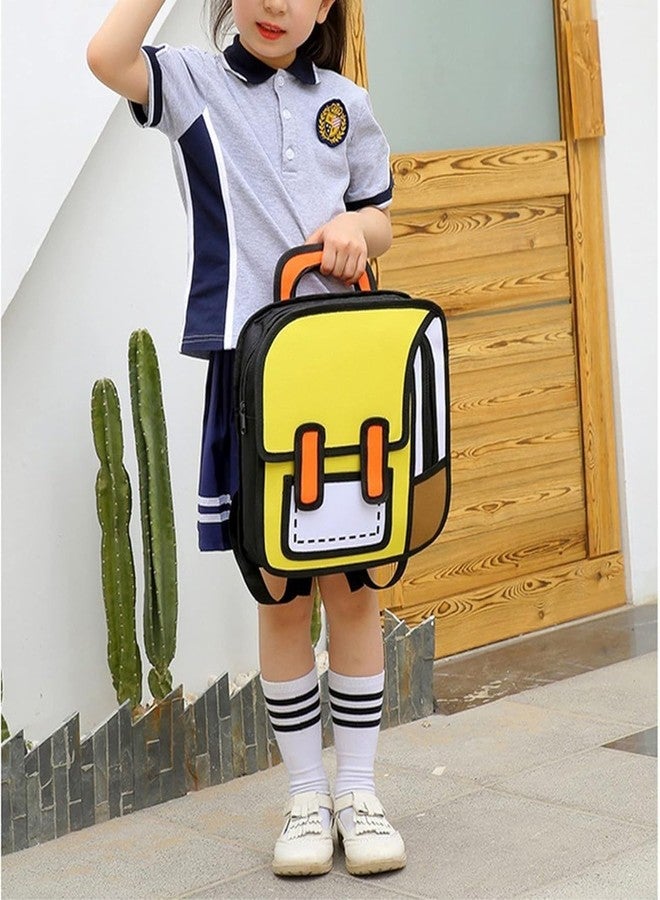 AREO School Backpack Cute 3D / 2D Cartoon Bookbag School Bag Daypack Aesthetic 2D Drawing Canvas Bag (Yellow) - Image 4