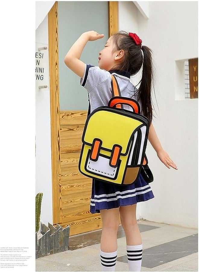 AREO School Backpack Cute 3D / 2D Cartoon Bookbag School Bag Daypack Aesthetic 2D Drawing Canvas Bag (Yellow) - Image 2