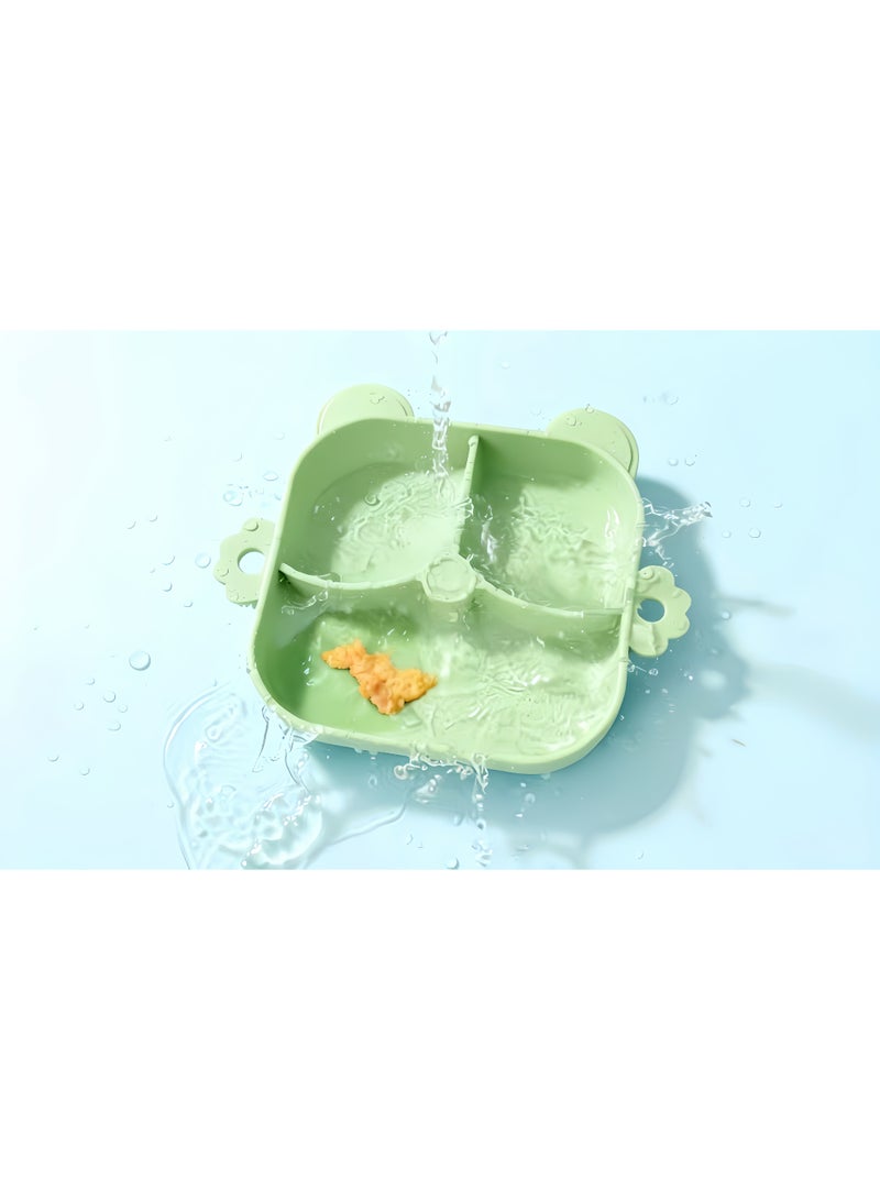 CESETH 7-Piece Baby Silicone Feeding Set, Free Of Bisphenol A, Including Toddler Divider Plates And Bowls (With Suction Cups), (Equipped With Adjustable Soft Silicone Bib And Tableware) Baby Tableware Set Suitable For Toddler/Child Feeding Sets. - Green - Image 4