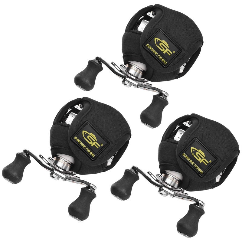 SF Low Profile Casting Reel Cover Black Baitcast Reel Case Pouch Glove Fits 50 100 200 Series Baitcaster 3PCS - Image 1