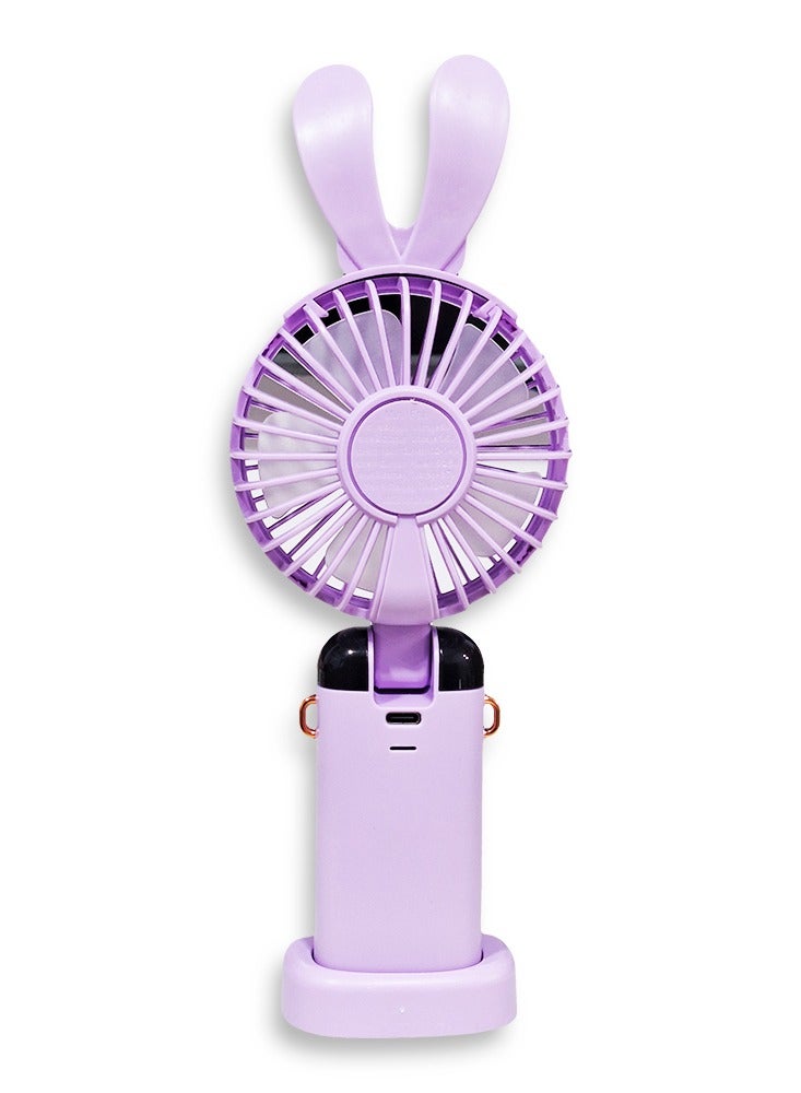 Cute cartoon portable fan, 5 different cooling speeds with LED display showing the speed level, openable head, equipped with a scented disc for refreshing breeze, USB rechargeable for easy use, lightweight and portable design with a lanyard to hang it around the neck, base to fix it on the table, safe material and suitable for children and adults, perfect gift for summer - Image 5