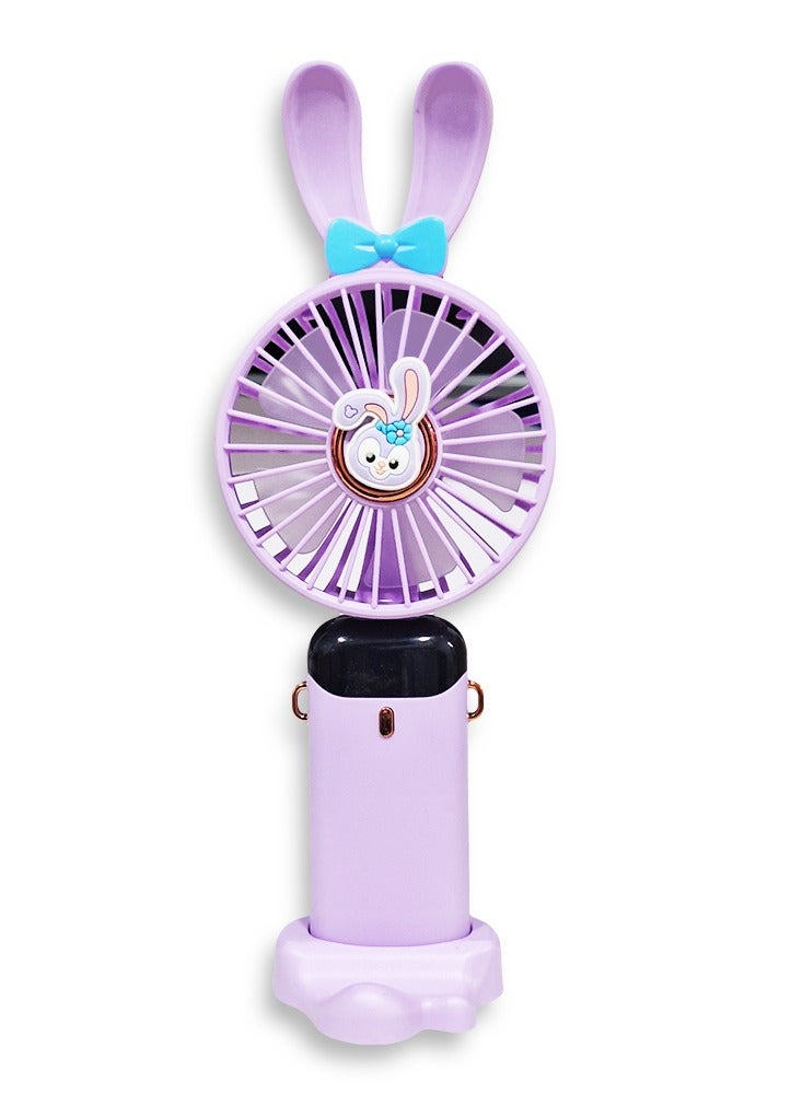 Cute cartoon portable fan, 5 different cooling speeds with LED display showing the speed level, openable head, equipped with a scented disc for refreshing breeze, USB rechargeable for easy use, lightweight and portable design with a lanyard to hang it around the neck, base to fix it on the table, safe material and suitable for children and adults, perfect gift for summer - Image 2