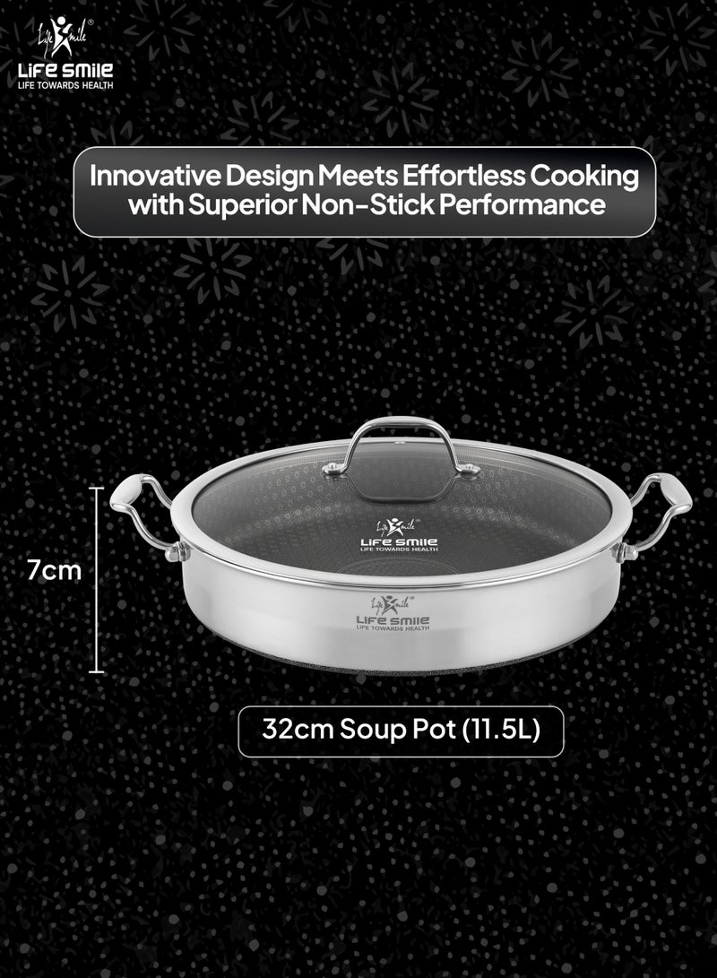 Life Smile وعاء ضحل من الفولاذ المقاوم للصدأ الهجين 18/10 من لايف سمايل مع نمط متشابك غير لاصق - متوافق مع الحث - 32 سم - Image 3