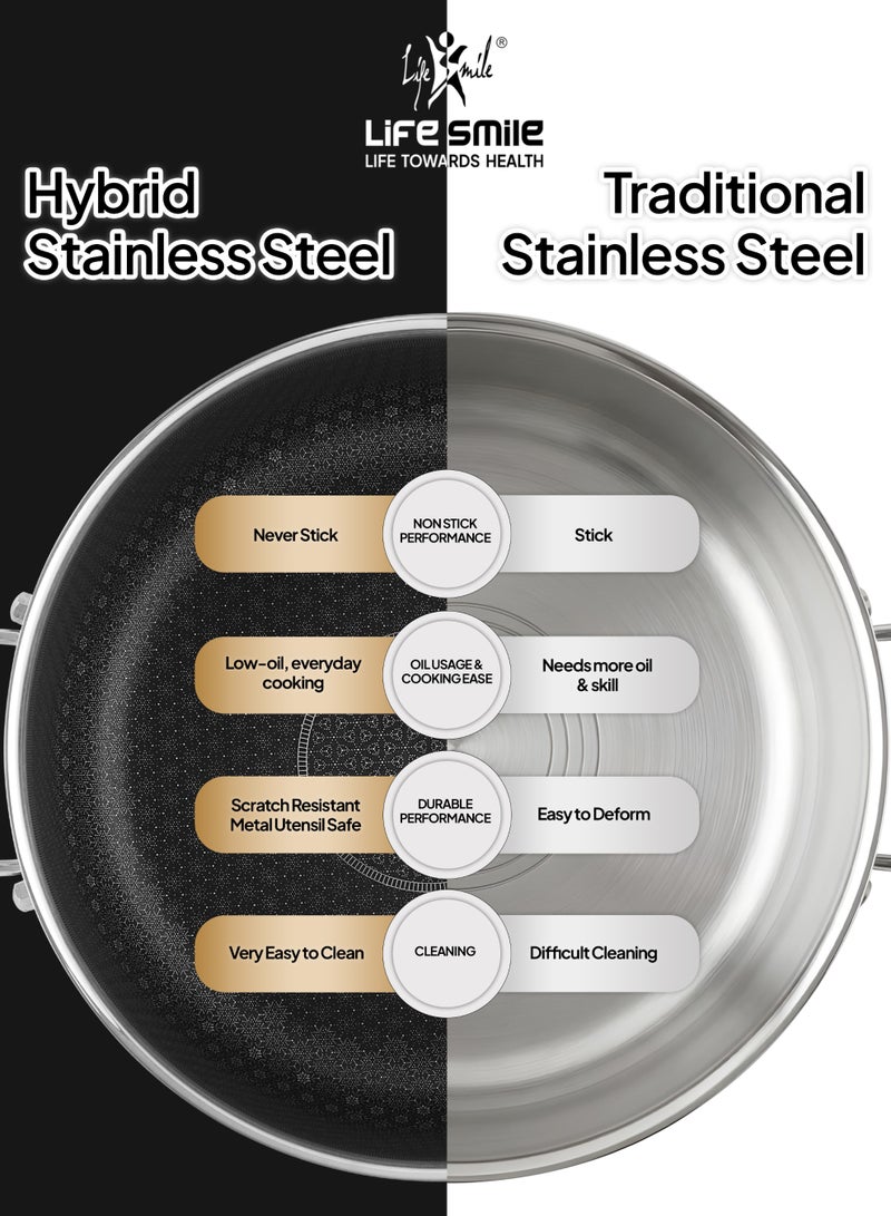 Life Smile وعاء ضحل من الفولاذ المقاوم للصدأ الهجين 18/10 من لايف سمايل مع نمط متشابك غير لاصق - متوافق مع الحث - 32 سم - Image 5