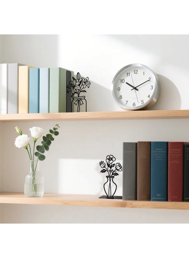 TWINKLEMON Metal Flower Book Ends Flower Vase Bookends Decorative Book Ends for Shelves Bookshelf Home Office Desk Bookshelf Decor Gift for Reading Enthusiasts - Image 5