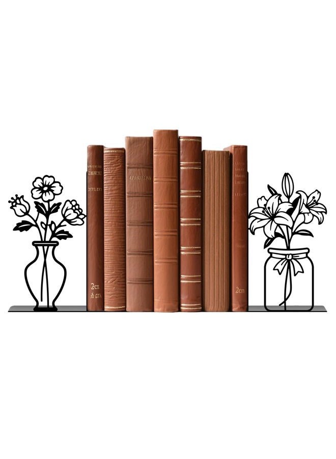 TWINKLEMON Metal Flower Book Ends Flower Vase Bookends Decorative Book Ends for Shelves Bookshelf Home Office Desk Bookshelf Decor Gift for Reading Enthusiasts - Image 1