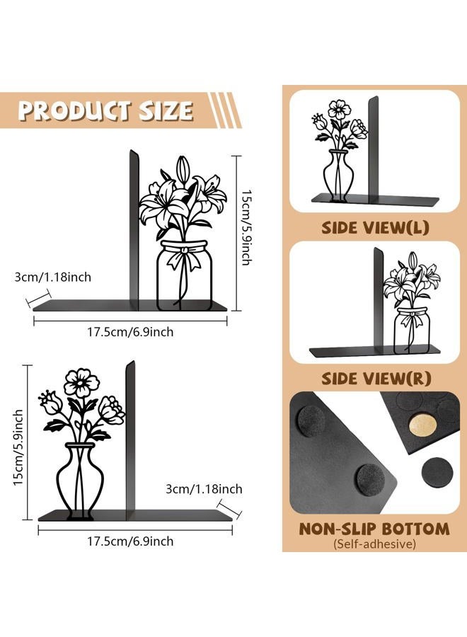 TWINKLEMON Metal Flower Book Ends Flower Vase Bookends Decorative Book Ends for Shelves Bookshelf Home Office Desk Bookshelf Decor Gift for Reading Enthusiasts - Image 2