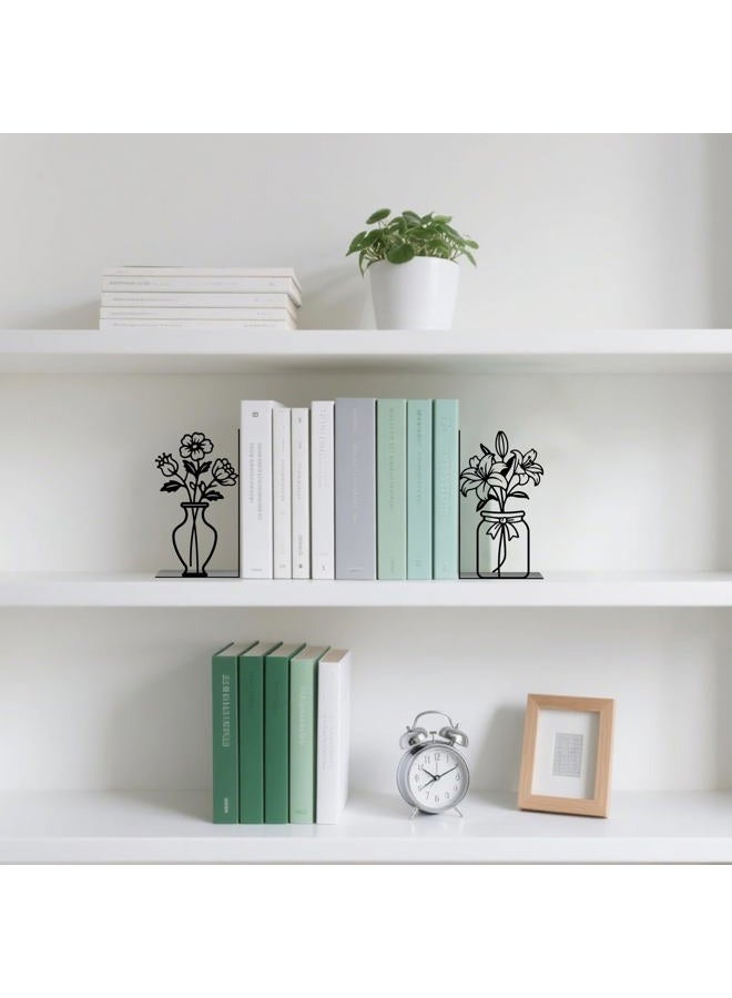 TWINKLEMON Metal Flower Book Ends Flower Vase Bookends Decorative Book Ends for Shelves Bookshelf Home Office Desk Bookshelf Decor Gift for Reading Enthusiasts - Image 4