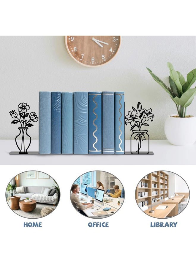 TWINKLEMON Metal Flower Book Ends Flower Vase Bookends Decorative Book Ends for Shelves Bookshelf Home Office Desk Bookshelf Decor Gift for Reading Enthusiasts - Image 3