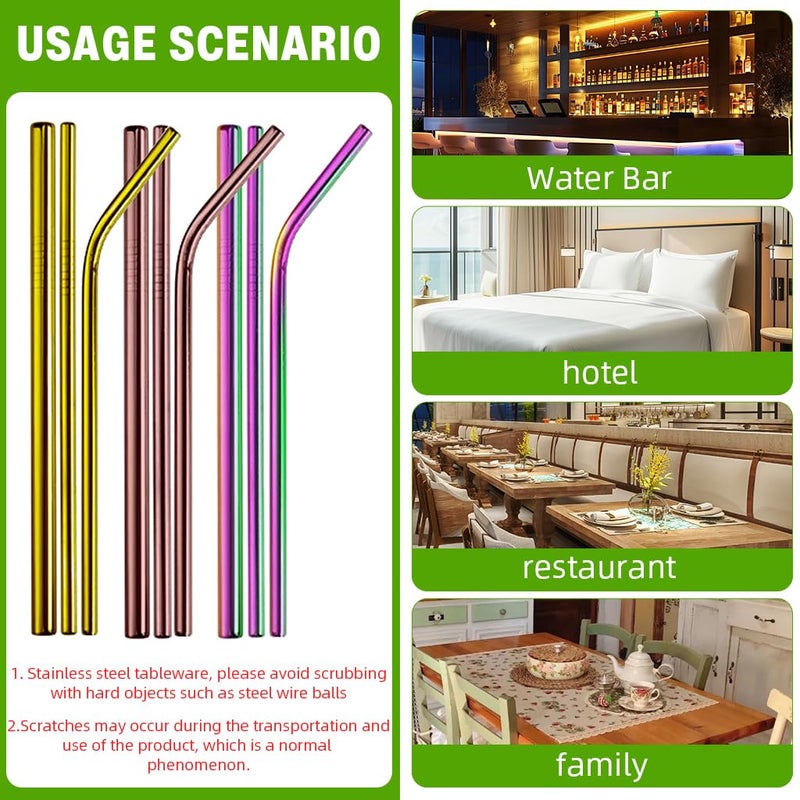 HASTHIP HASTHIP 9Pcs Stainless Steel Straws 945inches Straight Curved Straws Combo Set 6mm12mm Dia Straight Straws Fashion Straws Drinkware Straws with Storage Pouch Cleaning Brush  - Image 3