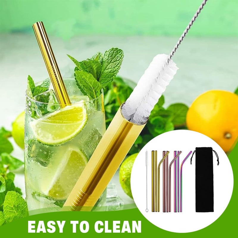 HASTHIP HASTHIP 9Pcs Stainless Steel Straws 945inches Straight Curved Straws Combo Set 6mm12mm Dia Straight Straws Fashion Straws Drinkware Straws with Storage Pouch Cleaning Brush  - Image 4