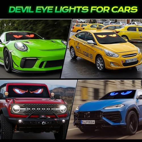 KJOY 2PCS Devil Eyes LED Light for Cars, 15''x4''Flexible Scrolling LED Display for Car Window,Bluetooth App Control,Dynamic Personalized Big Eye Lights for Car Windshield - Image 5
