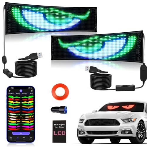 KJOY 2PCS Devil Eyes LED Light for Cars, 15''x4''Flexible Scrolling LED Display for Car Window,Bluetooth App Control,Dynamic Personalized Big Eye Lights for Car Windshield - Image 1