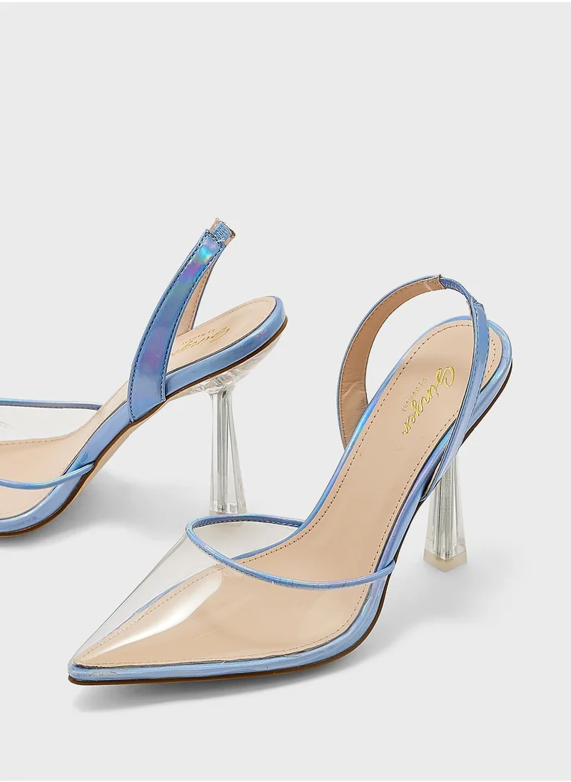 Ginger Metallic Trim Clear Front Pointed Pump