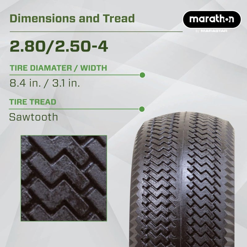 Marathon إطار وعجلة ماراثون 00026 خالية من الهواء 2802504 مع محور مركزي 3 وكرات تحمل 12 لاستبدال الإطار لعربات المرافق والمعدات الأخرى سهلة التركيب - Image 3