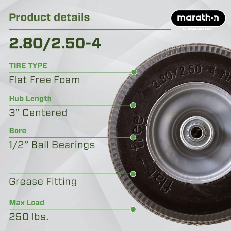 Marathon إطار وعجلة ماراثون 00026 خالية من الهواء 2802504 مع محور مركزي 3 وكرات تحمل 12 لاستبدال الإطار لعربات المرافق والمعدات الأخرى سهلة التركيب - Image 2