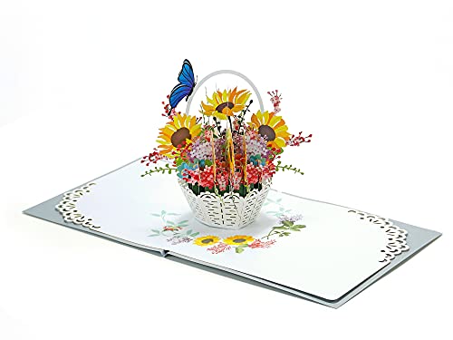 CUT POPUP.COM CUTPOPUP Mothers Day Card, 3D Flower Greeting, Birthday Card for Women, Wife, Grandma (Sunflowers Basket) - Image 2