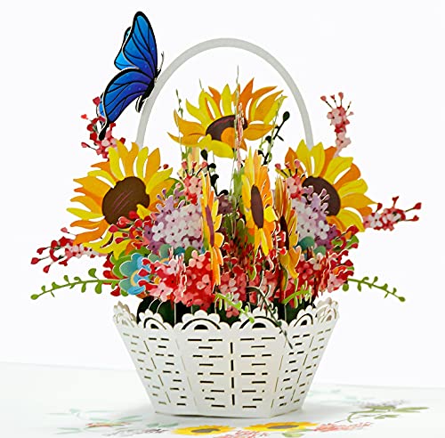 CUT POPUP.COM CUTPOPUP Mothers Day Card, 3D Flower Greeting, Birthday Card for Women, Wife, Grandma (Sunflowers Basket) - Image 1