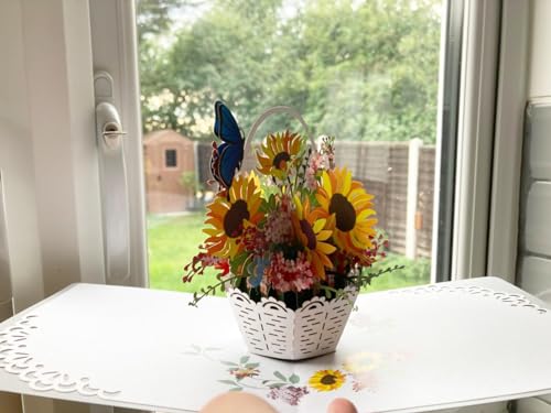 CUT POPUP.COM CUTPOPUP Mothers Day Card, 3D Flower Greeting, Birthday Card for Women, Wife, Grandma (Sunflowers Basket) - Image 3