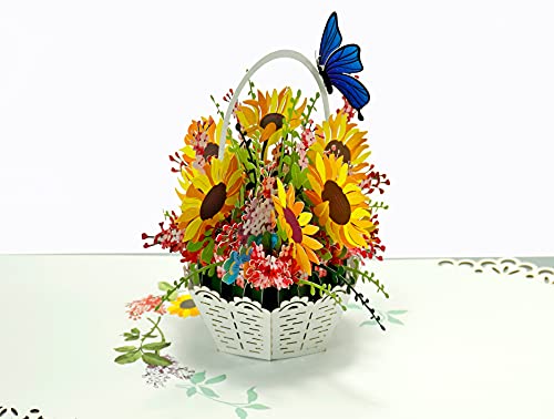 CUT POPUP.COM CUTPOPUP Mothers Day Card, 3D Flower Greeting, Birthday Card for Women, Wife, Grandma (Sunflowers Basket) - Image 5