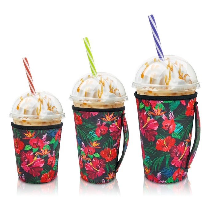 ICED COFFEE SLEEVE INSULATOR SLEEVES FOR COLD DRINKS BEVERAGES 3 PACK REUSABLE NEOPRENE CUP SLEEVE WITH HANDLE FOR 1632OZ COFFEE CUPS HAWAII