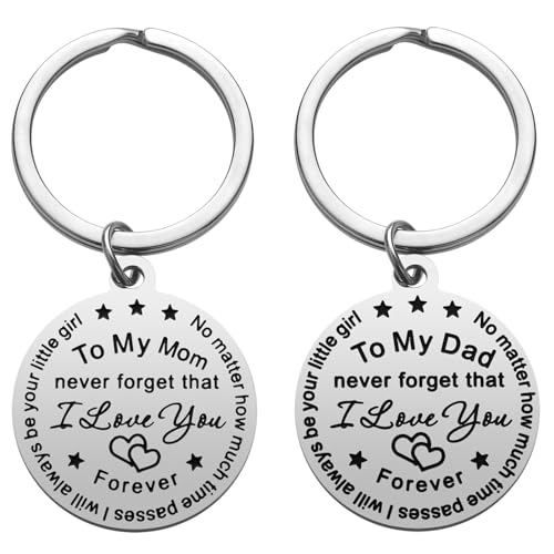 iJuqi Parent Gifts from Daughter for Christmas - 2PCS Mom Dad Keychain Christmas Gifts for Parents Wedding Day (Silver) - Image 1