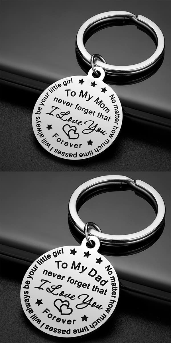 iJuqi Parent Gifts from Daughter for Christmas - 2PCS Mom Dad Keychain Christmas Gifts for Parents Wedding Day (Silver) - Image 5