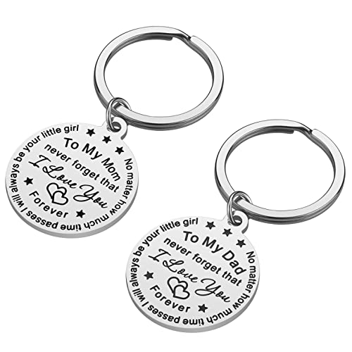 iJuqi Parent Gifts from Daughter for Christmas - 2PCS Mom Dad Keychain Christmas Gifts for Parents Wedding Day (Silver) - Image 2