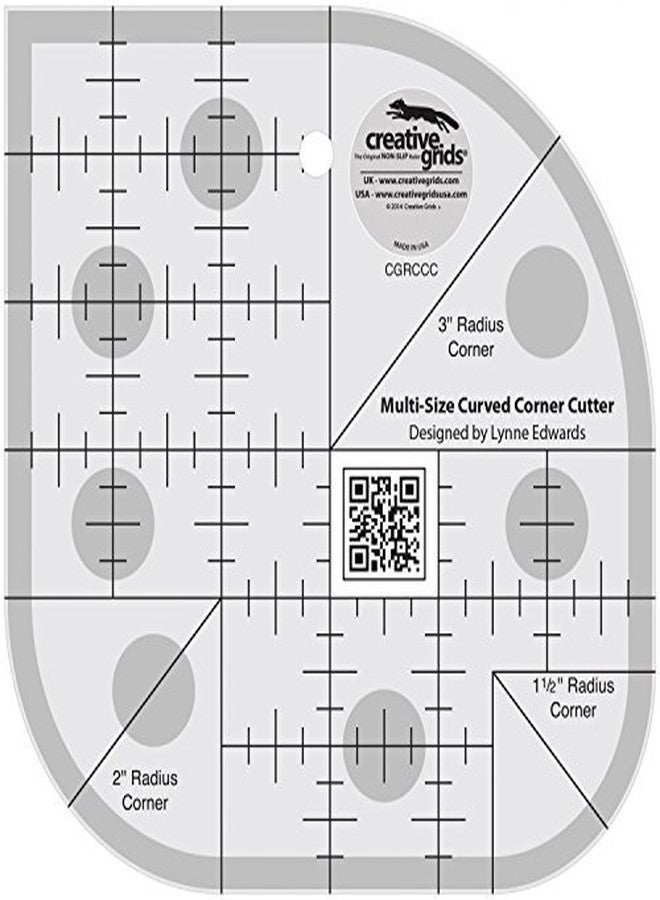 Creative Grids Curved Corner Cutter Quilt Ruler - CGRCCC - Made in USA, Non-Slip Grip Acrylic Quilting, Sewing, Crafting, Patchwork Ruler & Template
