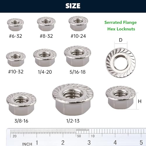 RoyceMart 3/8-16 (12 Pack) Serrated Flange Hex Nuts, 304 Stainless Steel 18/8 Flange Nuts, UNC Coarse Thread Hex Locknuts - Image 5