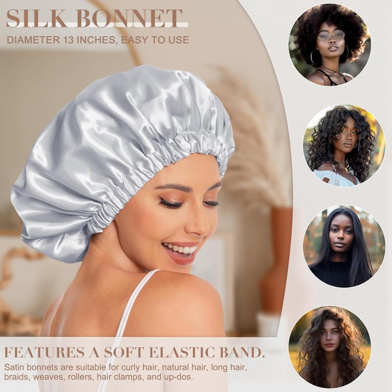 Edoneery Satin Bonnet Silk Bonnet Hair Bonnet for Sleeping-Slouchy Beanie Hat Satin Sleep Cap for Women's Natural & Curly Hair(Grey) - Image 3