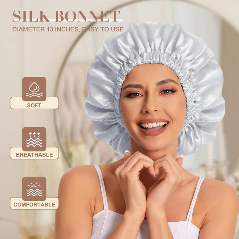 Edoneery Satin Bonnet Silk Bonnet Hair Bonnet for Sleeping-Slouchy Beanie Hat Satin Sleep Cap for Women's Natural & Curly Hair(Grey) - Image 2