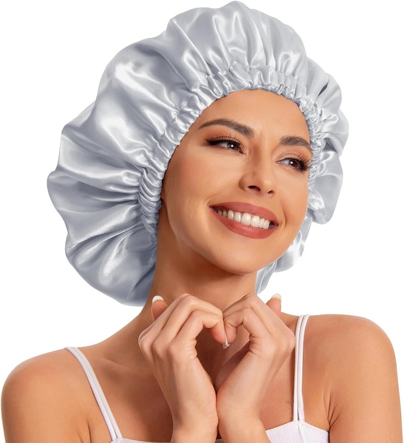 Edoneery Satin Bonnet Silk Bonnet Hair Bonnet for Sleeping-Slouchy Beanie Hat Satin Sleep Cap for Women's Natural & Curly Hair(Grey) - Image 1