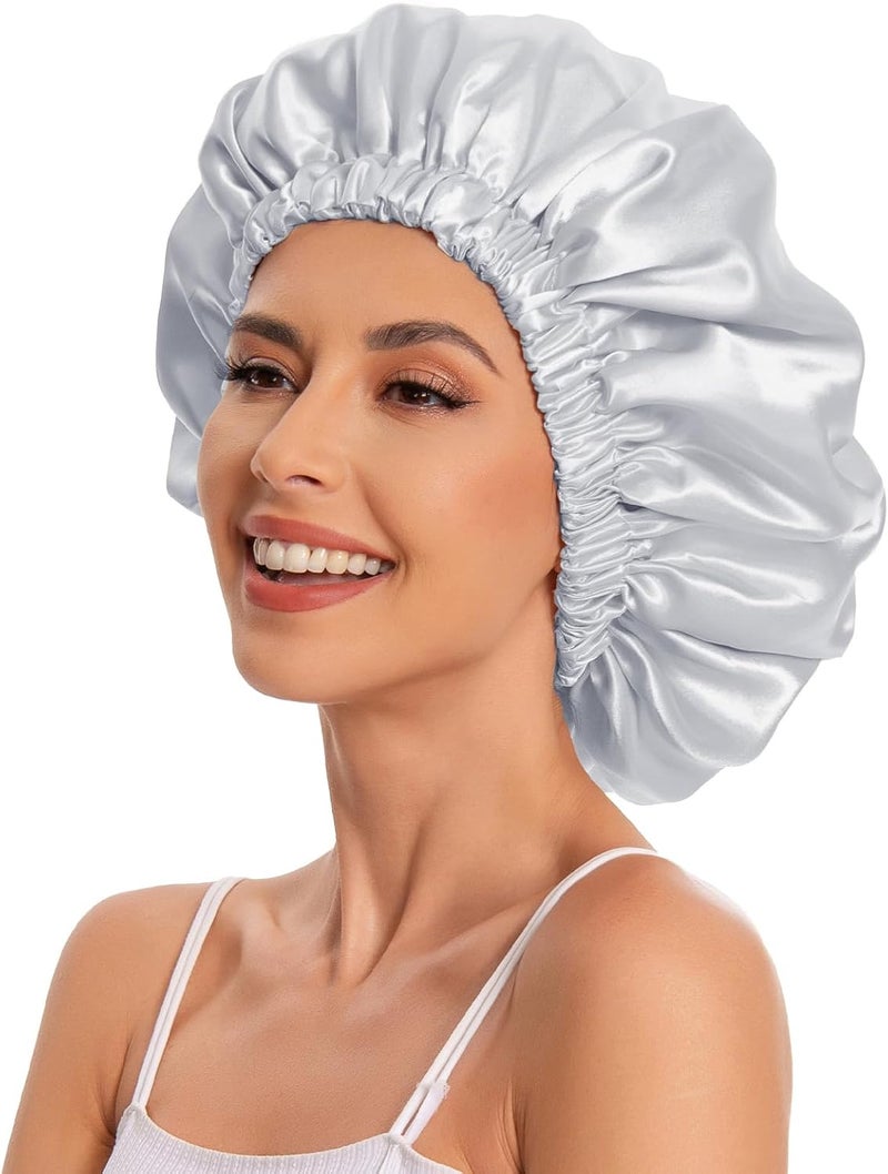 Edoneery Satin Bonnet Silk Bonnet Hair Bonnet for Sleeping-Slouchy Beanie Hat Satin Sleep Cap for Women's Natural & Curly Hair(Grey) - Image 4