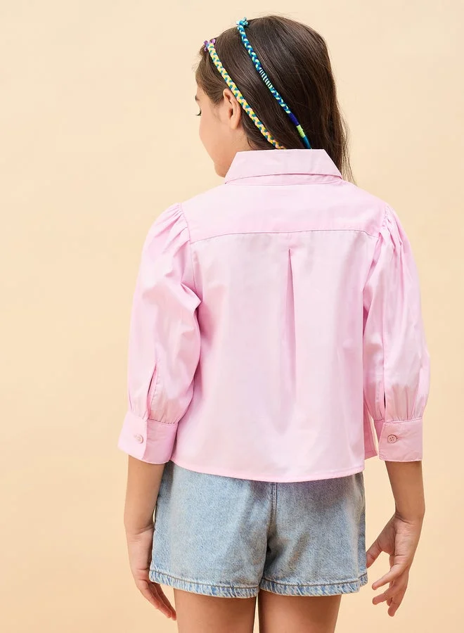 Stylo Bug Girls Pink Cotton Long Sleeve Shirt