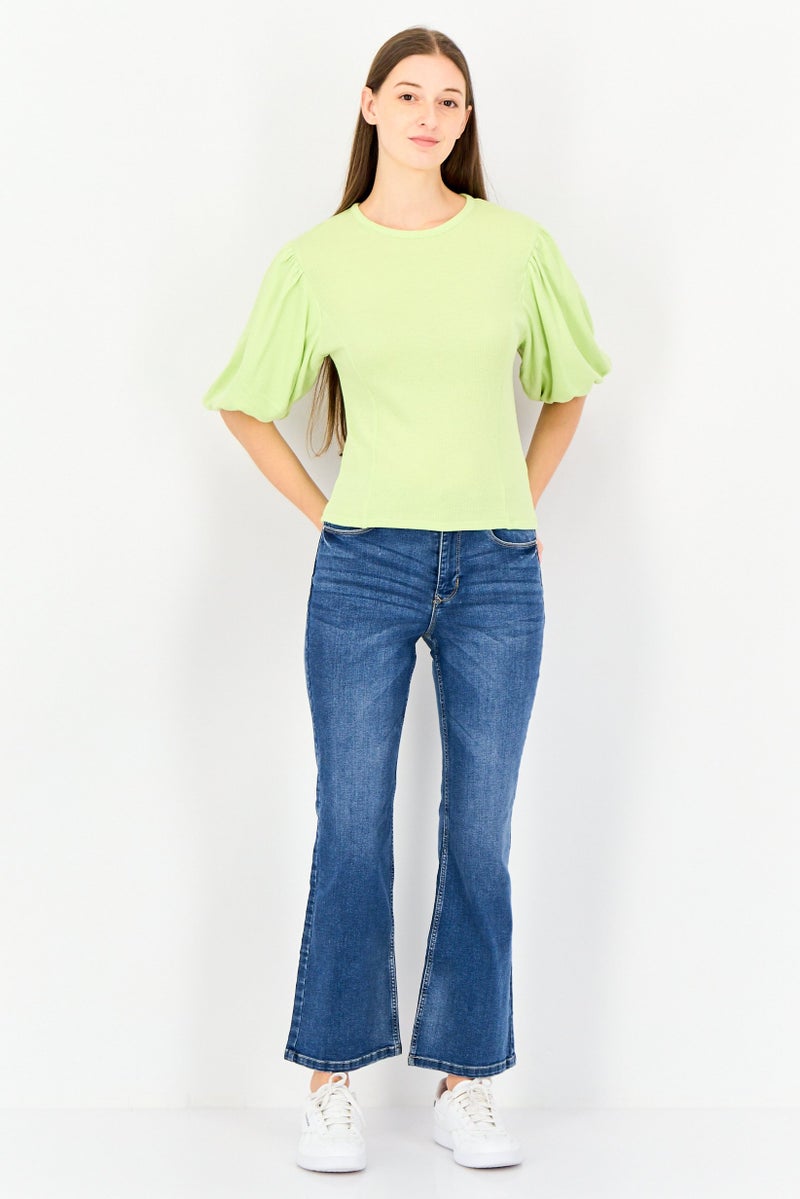 Levi's Levis x Redloop Women Round Neck Textured Puffed Sleeve Top, Lime Green - Image 3
