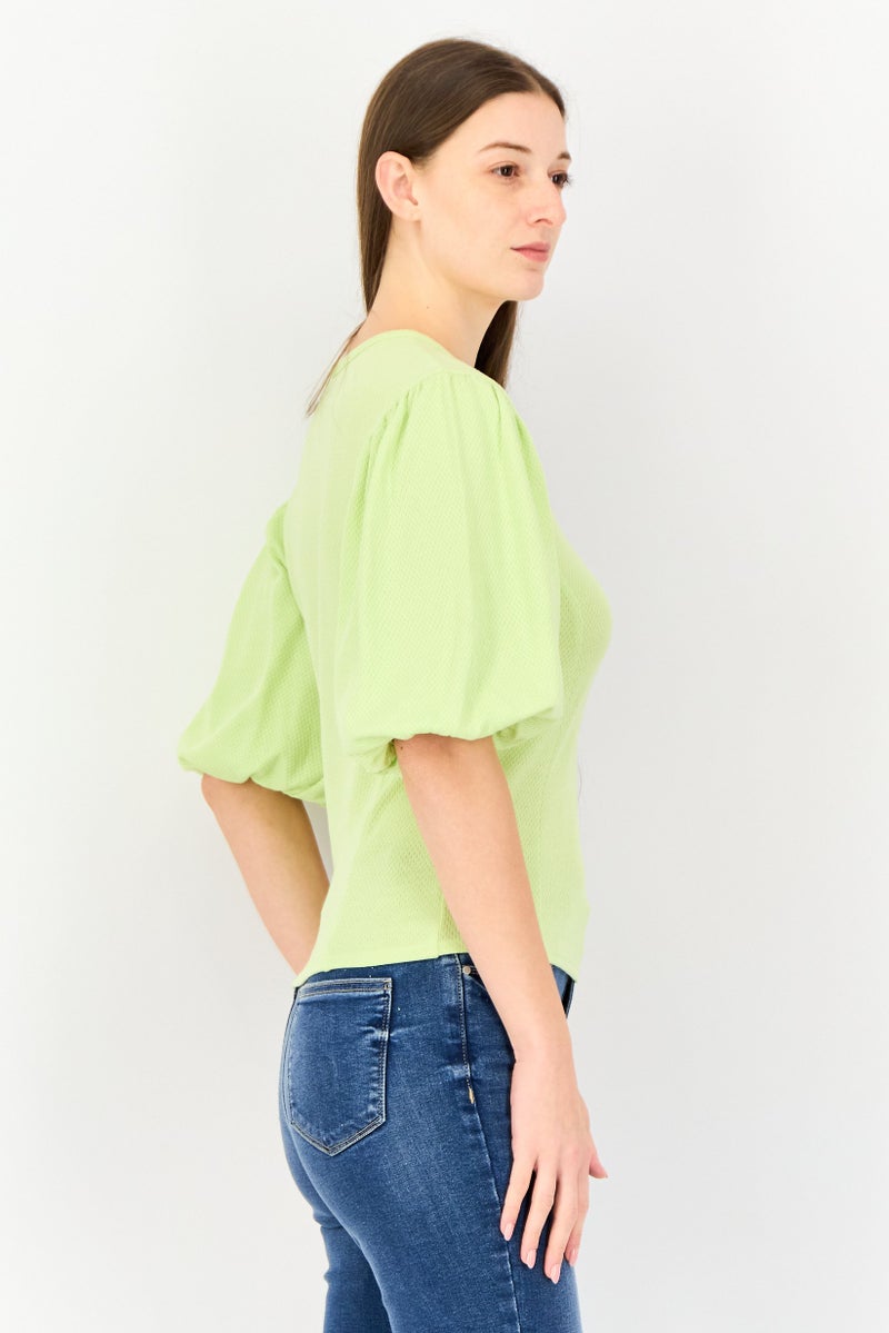 Levi's Levis x Redloop Women Round Neck Textured Puffed Sleeve Top, Lime Green - Image 4