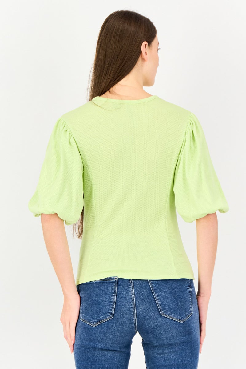 Levi's Levis x Redloop Women Round Neck Textured Puffed Sleeve Top, Lime Green - Image 2