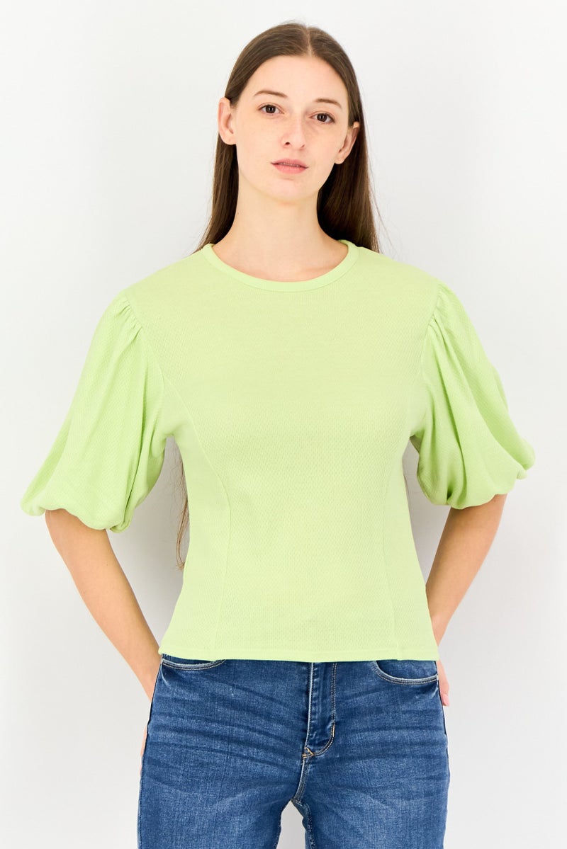 Levi's Levis x Redloop Women Round Neck Textured Puffed Sleeve Top, Lime Green - Image 1