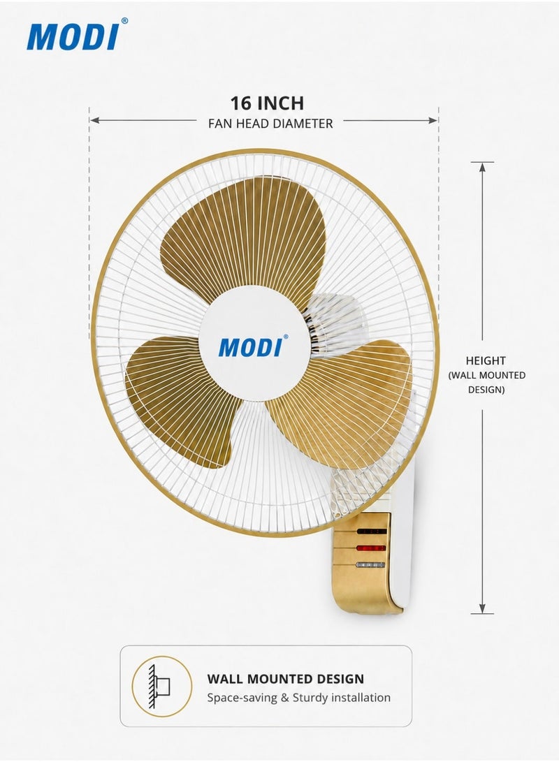 MODI 2 Piece 16 Inch Wall Fan 45W, 3 Speed Oscillating Wall Mounted Fan, 3 Blade Low Noise Air Circulation Cooling Fan for Home Office Living Room Shop, White - Image 2