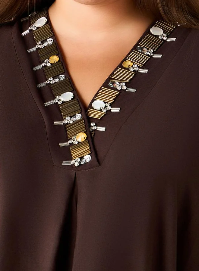  أولا بوبكن Ulla Popken Maxi Viscose Kaftan with Embellished Detail