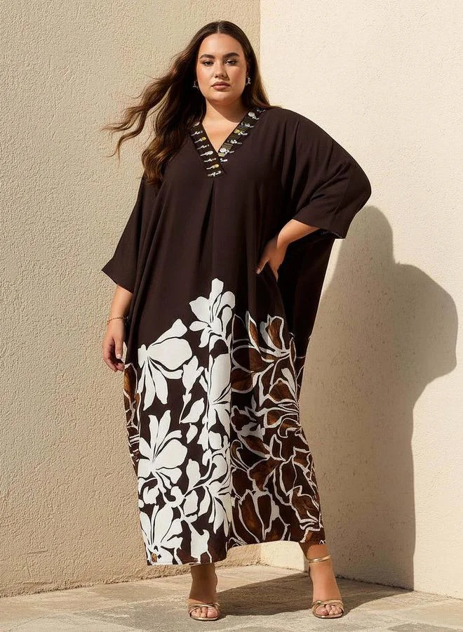  أولا بوبكن Ulla Popken Maxi Viscose Kaftan with Embellished Detail