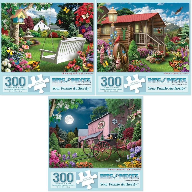 Bits and Pieces  Value Set of 3 300 Piece Jigsaw Puzzles for Adults  Each Puzzle Measures 18 x 24  300 pc Blooming Back Yard Nature Haven Serene Summer Night Jigsaws by Artist Alan Giana - Image 2