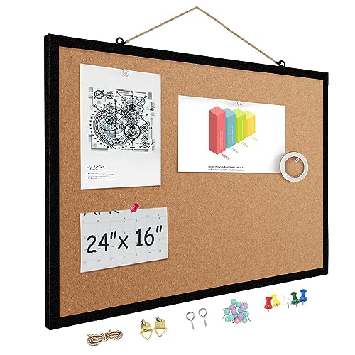 TooCust 16” x 24” Cork Boards for Walls with Black Wooden Frame 1pack, Double Sided Office Board for Wall Organizer, Bulletins Board Decorative Hanging Pin Board for School, Home & Office, Notice Board - Image 1