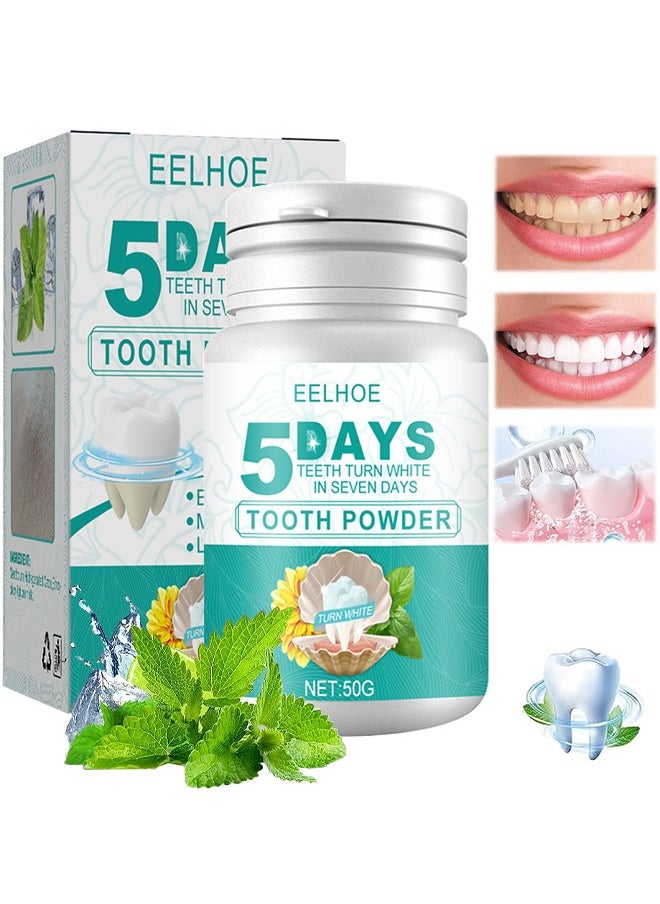EELHOE - 5 Days Teeth Whitening Powder, Tooth Whitening Effective Remover Stains From Coffee And Smoking, Organic Vegan Fluoride Free Remineralizing Tooth Cleaning Powder 50G - Image 1