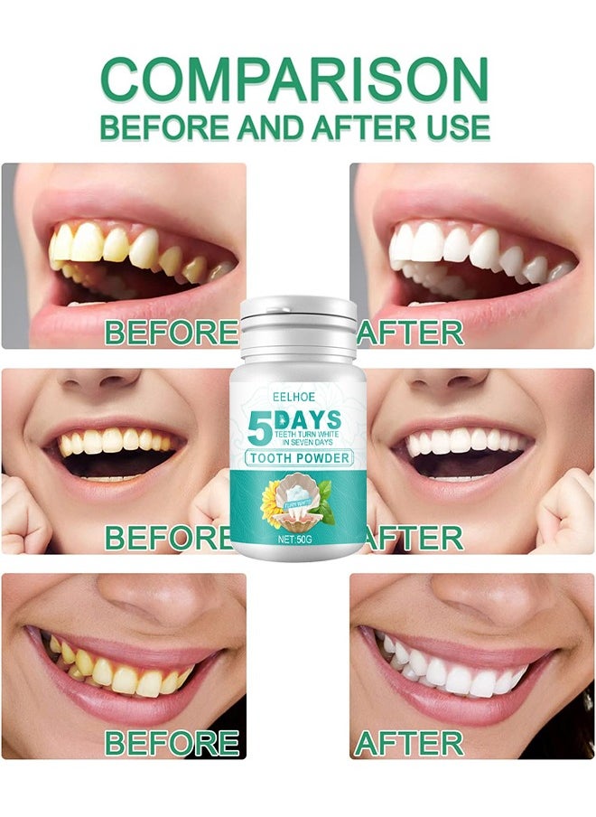 EELHOE - 5 Days Teeth Whitening Powder, Tooth Whitening Effective Remover Stains From Coffee And Smoking, Organic Vegan Fluoride Free Remineralizing Tooth Cleaning Powder 50G - Image 1
